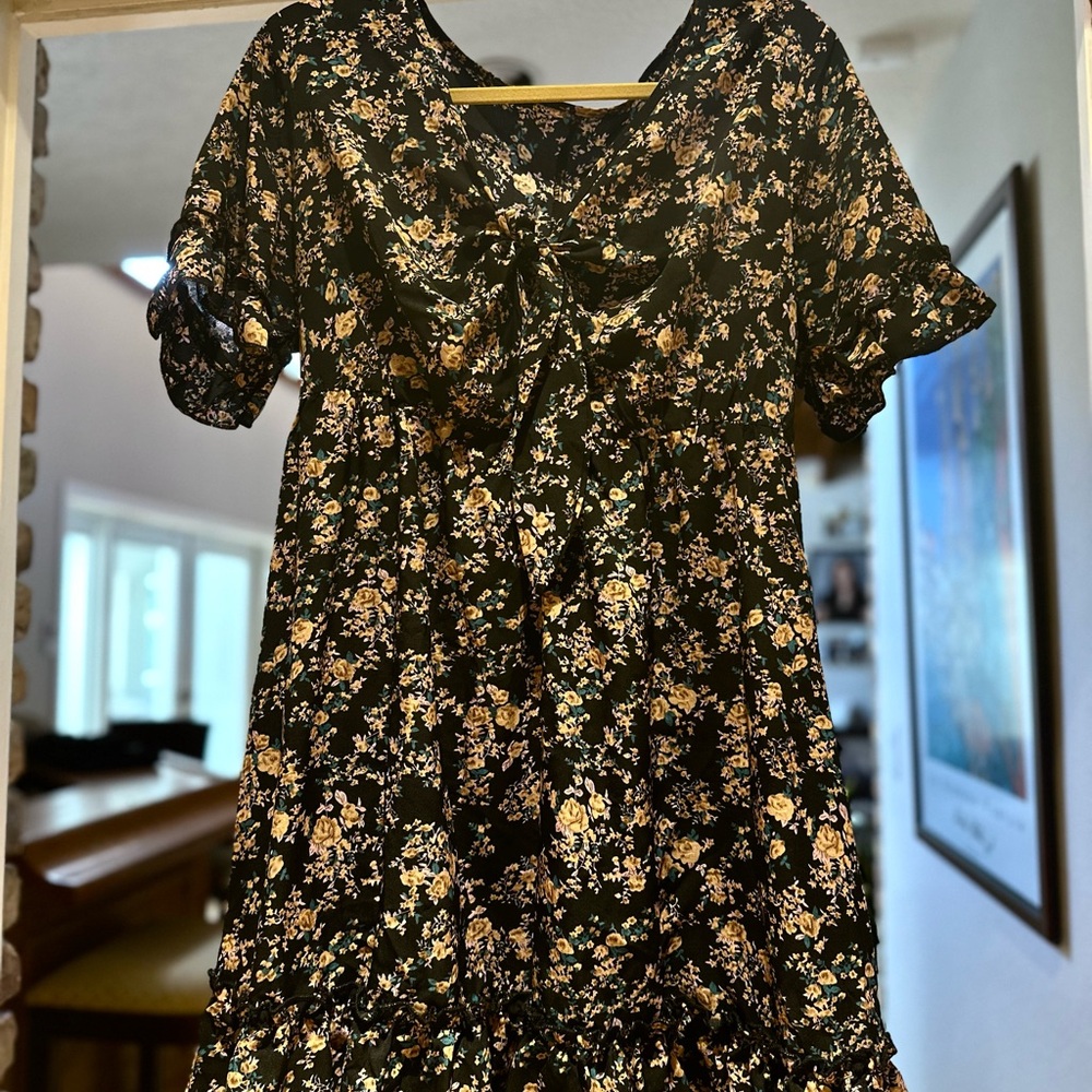 Floral Black and Yellow Spring/Summer Dress